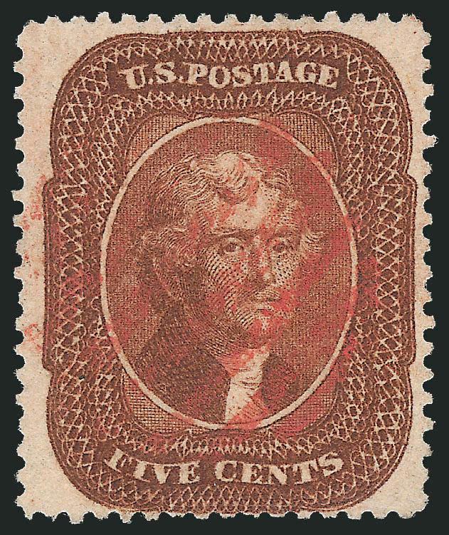 5c Orange Brown, Ty. II (30).> Nice margins and rich color, neat red grid cancel, Very Fine, with 2000 P.F. certificate