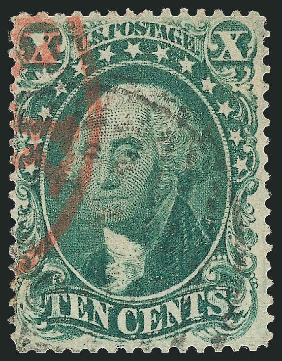 10c Green, Ty. I (31).> Rich color, cancelled by light black grid and part of red transit, Very Fine, with 2000 P.F. certificate