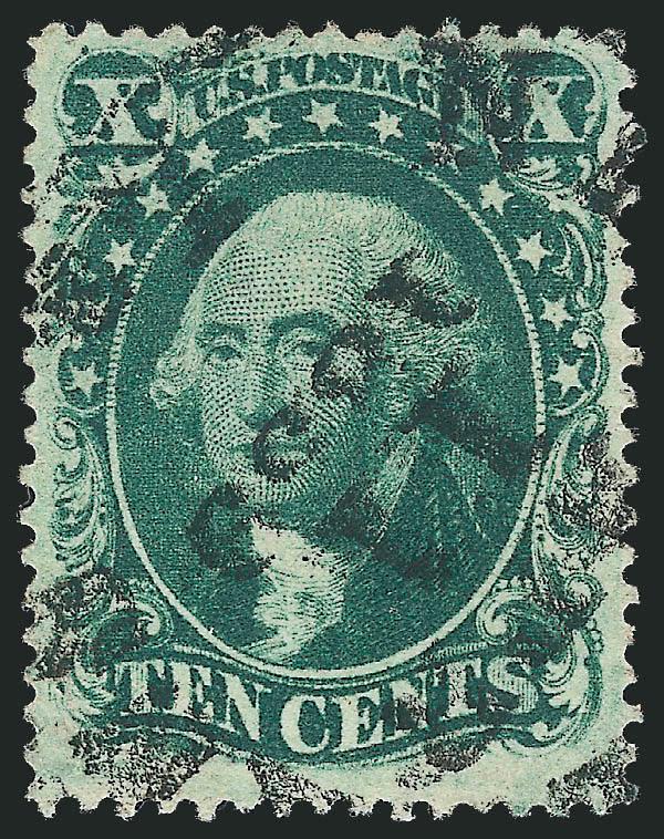 10c Green, Ty. II (32).> Wide and balanced margins, intense shade and impression, bold strike of 1859 circular datestamp, Extremely Fine, with 2006 P.F. certificate (XF 90)