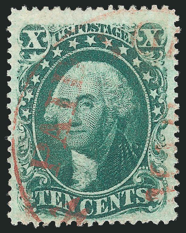 10c Green, Ty. III (33).> Exceptionally wide margins, beautiful dark color, <red> New York datestamp, Very Fine, striking used example, with 2006 P.S.E. certificate