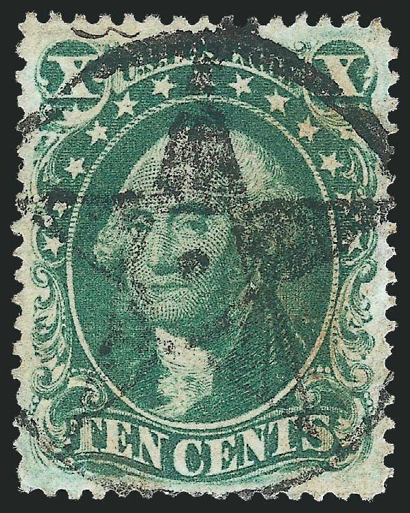 10c Green, Ty. III (33).> Choice centering, bold <5-Point Star in Circle> cancel of Downieville Cal., trivial ms. pen squiggle at top left and faint toned spot, otherwise Extremely Fine, with 2009 P.S.E.
certificate