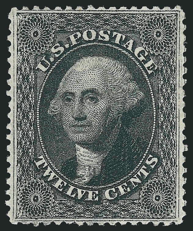 12c Black, Plate 3 (36B).> Unused (no gum), near perfect centering with choice margins, intense shade, Extremely Fine Gem, with 1993 P.F. and 2009 P.S.E. certificates (XF-Superb 95 SMQ $875.00)