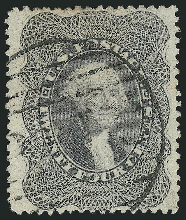 24c Gray Lilac (37).> Remarkably well-centered, excellent color and impression, lightly struck Boston large Paid in grid cancel, Very Fine and choice