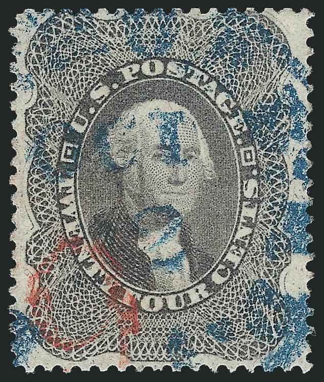 24c Gray Lilac (37).> Well-centered, <blue> Baltimore circular datestamp and bit of <red 19> credit handstamp, Very Fine, a colorful stamp, with 2004 P.S.E. certificate