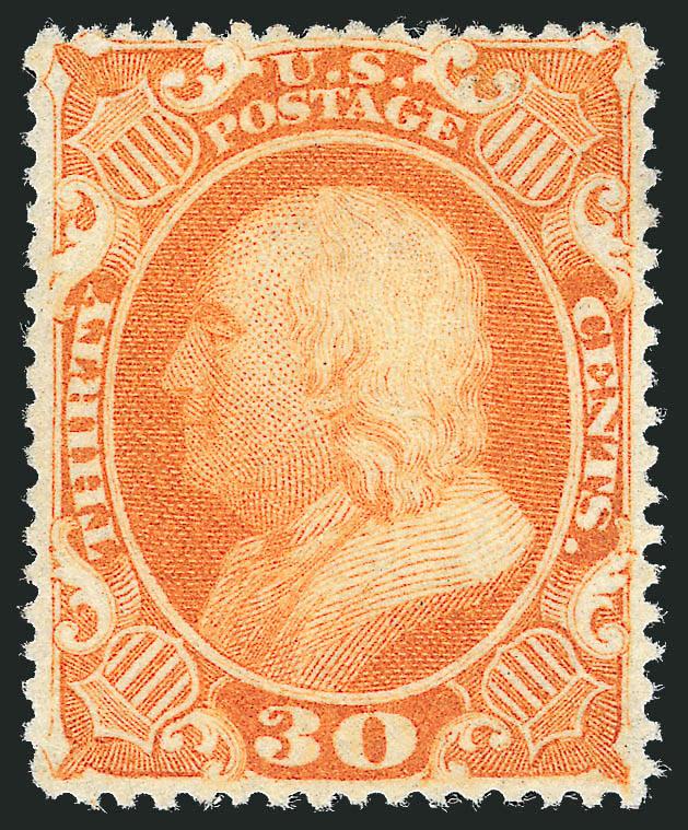 30c Orange (38).> Unused (no gum), vibrant color, choice centering with wide margins, Extremely Fine Gem, with 2000 P.F. (for pair) and 2007 P.S.E. certificates (XF-Superb 95 SMQ $1,950.00)