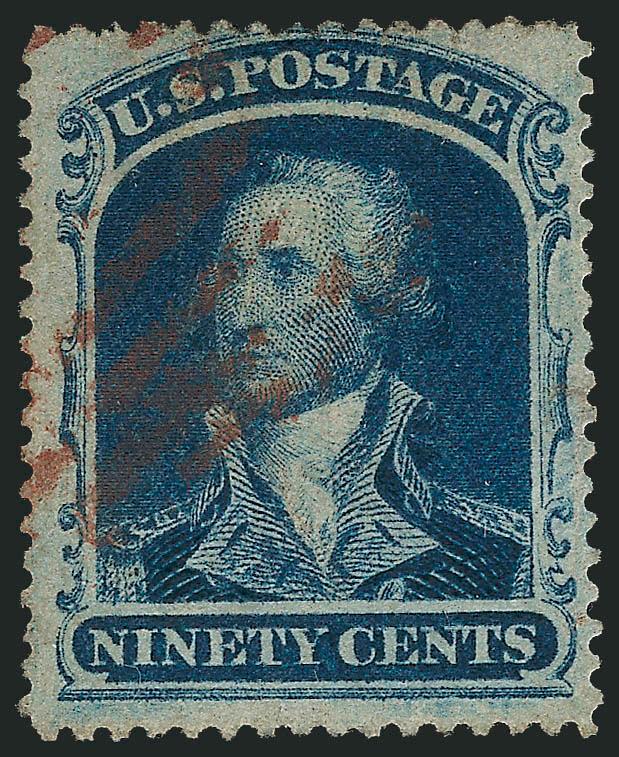 90c Blue (39).> Light strike of red grid cancel, reperfed at right where there is also a small sealed tear, otherwise Very Fine, a scarce stamp in used condition, with 2010 P.F. certificate