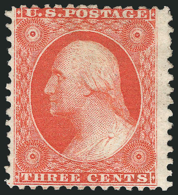 3c Scarlet, Reprint (41).> Without gum as issued, rich color, extra wide right margin, Fine, only 479 issued