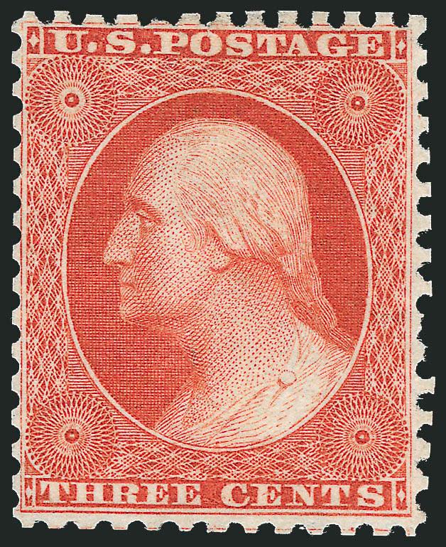 3c Scarlet, Reprint (41).> Without gum as issued, couple shortish perfs at right and reperfed at left, Very Fine appearance, only 479 sold