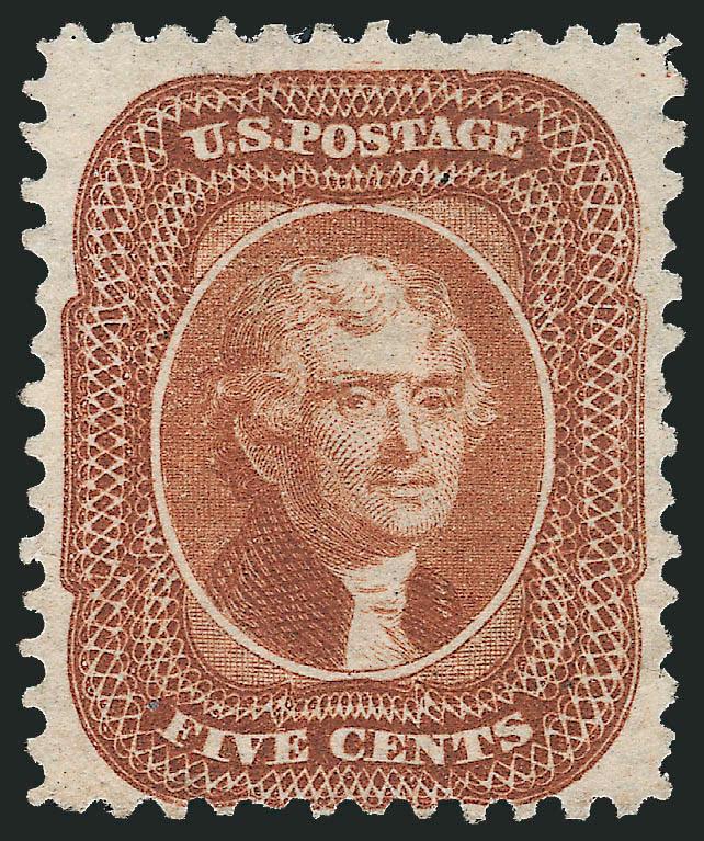 5c Orange Brown, Reprint (42).> Without gum as issued, single nibbed perf at right, otherwise Fine, only 878 sold