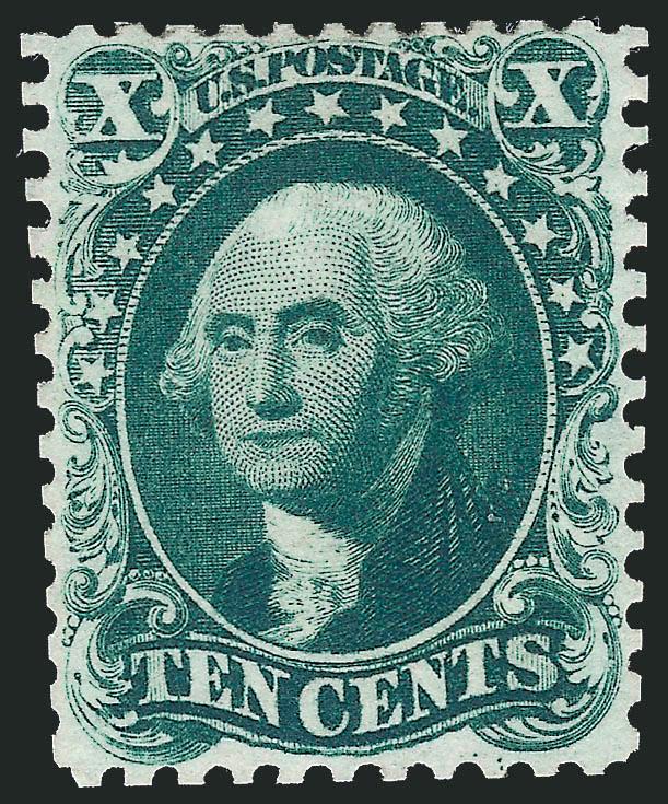 10c Blue Green, Reprint (43).> Without gum as issued, deep rich color, perfs scissors-separated but largely intact, slightly blunted at lower left, still Very Fine, only 516 sold
