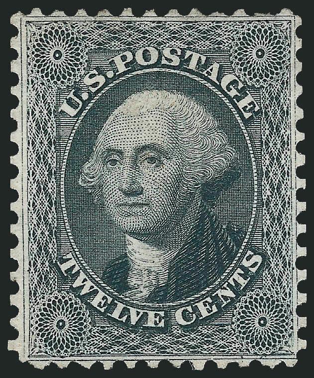 12c Greenish Black, Reprint (44).> Without gum as issued, crisp impression, unusually choice centering, few trivial perf flaws incl. few nibbed at top right, otherwise Extremely Fine, only 489 sold