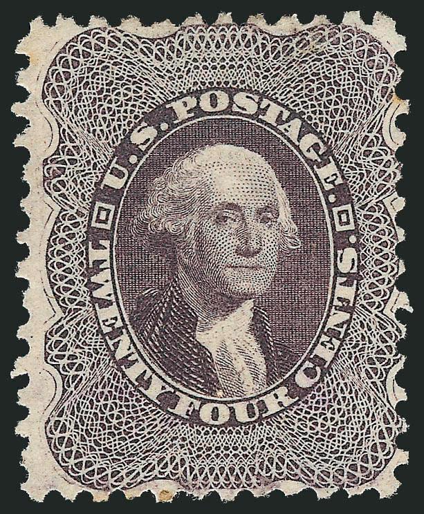24c Blackish Violet, Reprint (45).> Without gum as issued, two very trivial toned perfs, otherwise Fine, only 479 sold, with 2005 P.S.E. certificate (G30 SMQ $940.00)