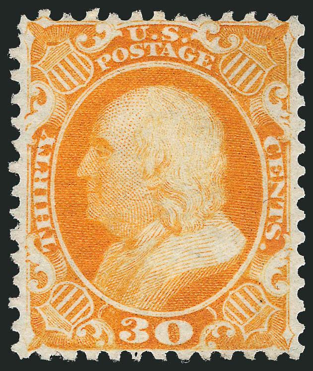 30c Yellow Orange, Reprint (46).> Without gum as issued, incredibly well-centered with vivid color, reperfed at right, Extremely Fine appearance, only 480 sold, with 2004 P.S.E. certificate