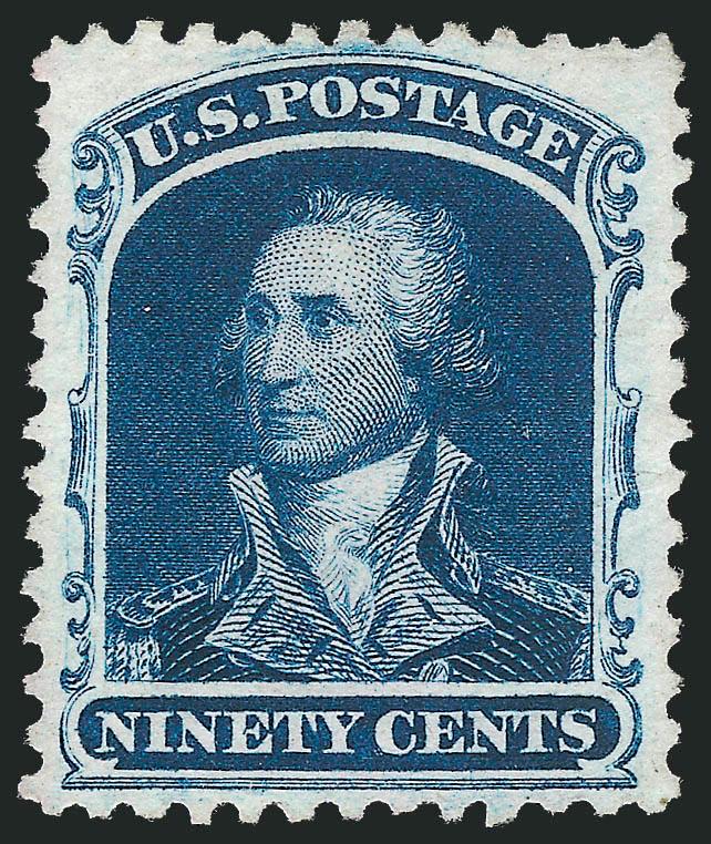 90c Deep Blue, Reprint (47).> Without gum as issued, intense shade and proof-like impression, gorgeous centering, just a hint of a nibbed perf at top right mentioned only for complete accuracy<><>^EXTREMELY
FINE. A BEAUTIFULLY-CENTERED AND EXCEPTIO