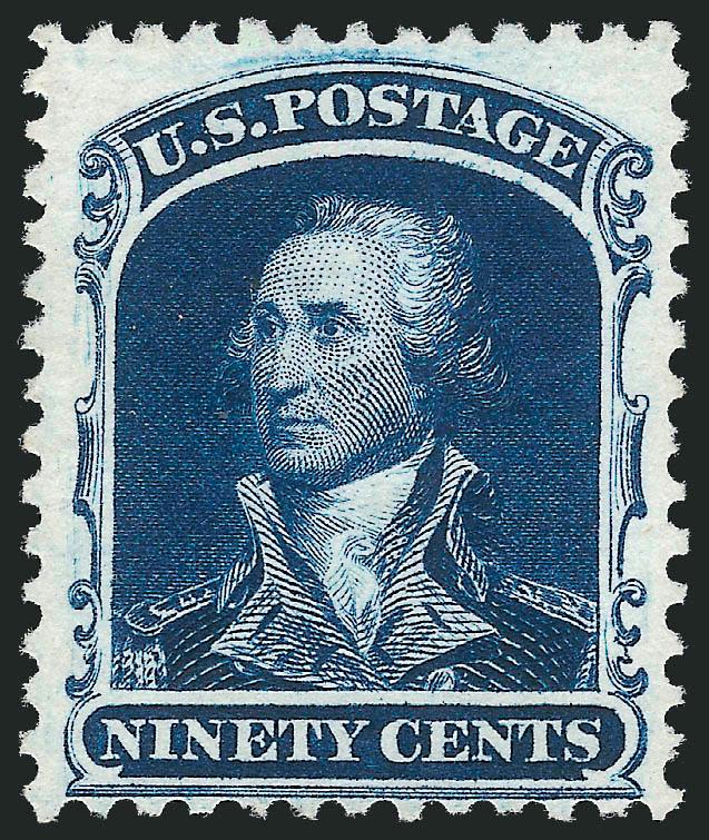 90c Deep Blue, Reprint (47).> Without gum as issued, beautiful margins and nicely centered, deep rich color on fresh paper<><>^VERY FINE AND CHOICE. A LOVELY EXAMPLE OF THE 90-CENT 1857 ISSUE REPRINT.^<><>Only
454 sold. With 1981 P.F. certificate