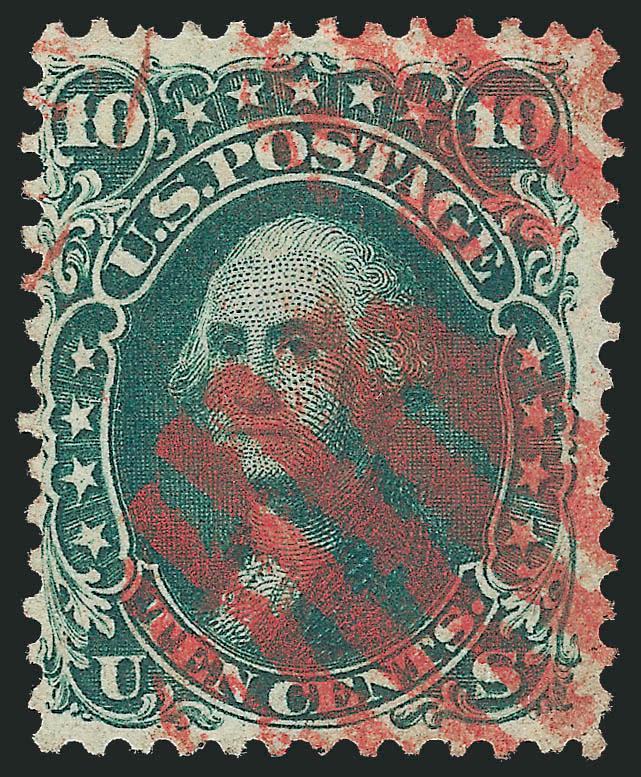 10c Dark Green, First Design (62B).> Intense August color with bold <red grid> cancels, Fine, with 2001 P.F. certificate