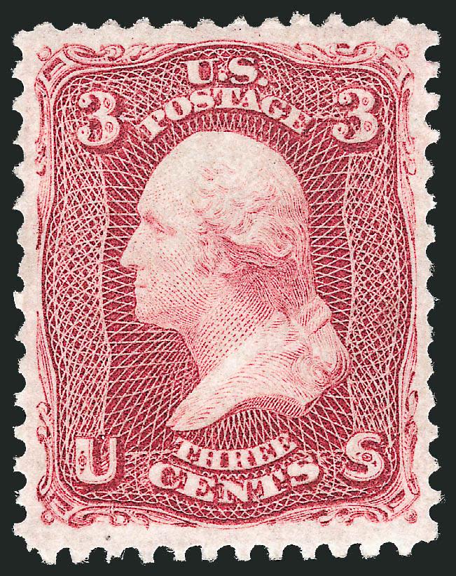 3c Lake (66).> Original gum, lightly hinged, extraordinarily well-centered, deep rich color and sharp impression, few slightly shorter perfs at right, otherwise Extremely Fine, with 1992 P.F. certificate