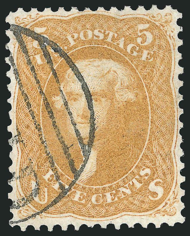 5c Brown Yellow (67a).> Exceptionally well-centered, bright color, bold Boston large Paid grid cancel, small thin spot, Extremely Fine appearance