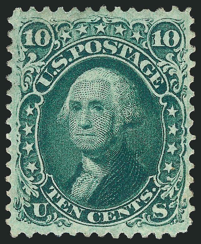 10c Green (68).> Original gum, choice centering, dark shade, Very Fine, scarce in this sound well-centered original-gum condition, with 2007 P.F. certificate
