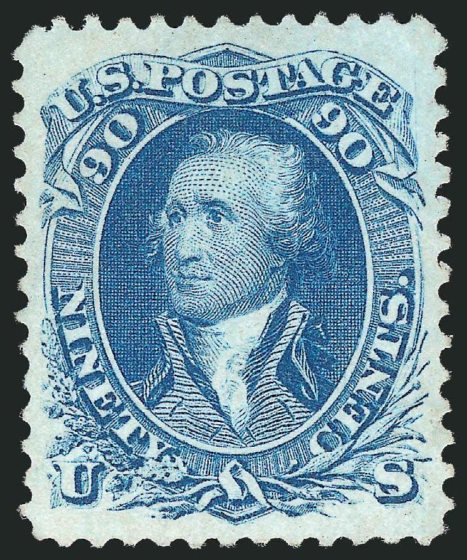 90c Blue (72).> Unused (no gum), uncharacteristically wide margins, perfectly centered, bright color and sharp impression, Extremely Fine, the ideal stamp for a collector who values centering and soundness over
original gum, with 1989 P.F. certificat
