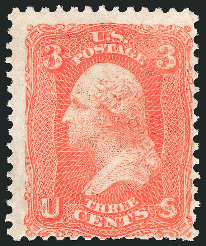 3c Scarlet (74).> Original gum, proof-like impression on brilliant white paper, perfs close to slightly in<><>^FINE. A RARE ORIGINAL-GUM EXAMPLE OF THE 1861 3-CENT SCARLET TRIAL PRINTING.^<><>With 1984 P.F.
certificate