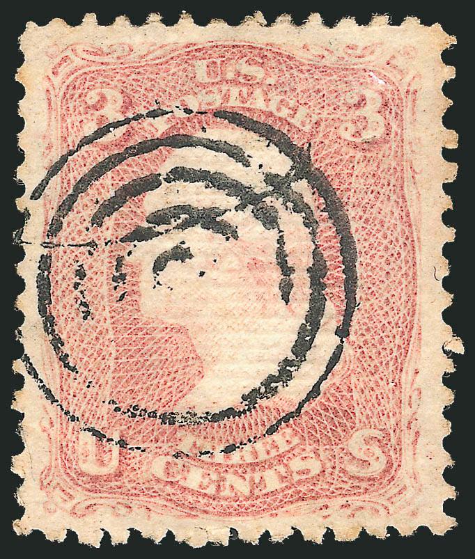3c Rose, Z. Grill (85C).> Well-defined grill points, fresh color, target cancel, small corner crease and two diagonal creases, a few toned perfs, otherwise Very Fine, with 1999 P.F. certificate