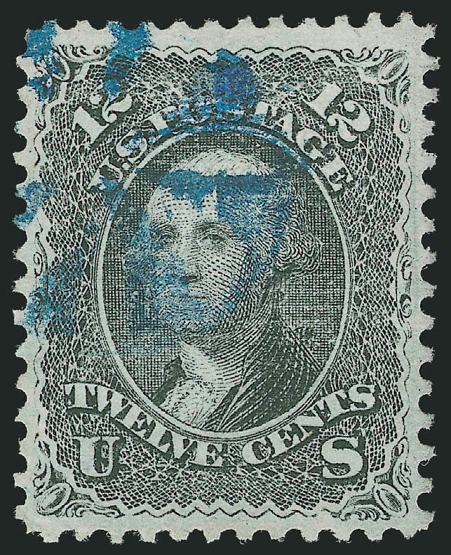 12c Black, E. Grill (90).> Choice centering and wide margins all around, intense shade on bright paper, clearly-defined grill, bold <blue> small circle of wedges cancel, Extremely Fine, with 2004 P.F.
certificate