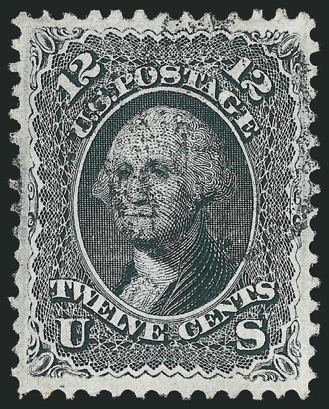 12c Black, F. Grill (97).> Unusually choice centering with wide margins, crisp impression, long and full perforations, unobtrusive cancel, Extremely Fine Gem, with 2010 P.S.E. certificate (XF-Superb 95 SMQ
$2,450.00), only four have graded higher to