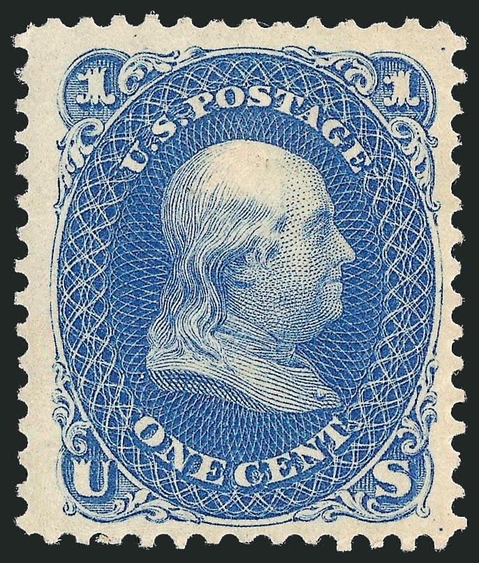 1c Blue, Re-Issue (102).> Original gum, h.r., wide margins and attractively centered, bright color, Very Fine, with 2004 P.S.E. certificate (OG, VF 80 SMQ $810.00)