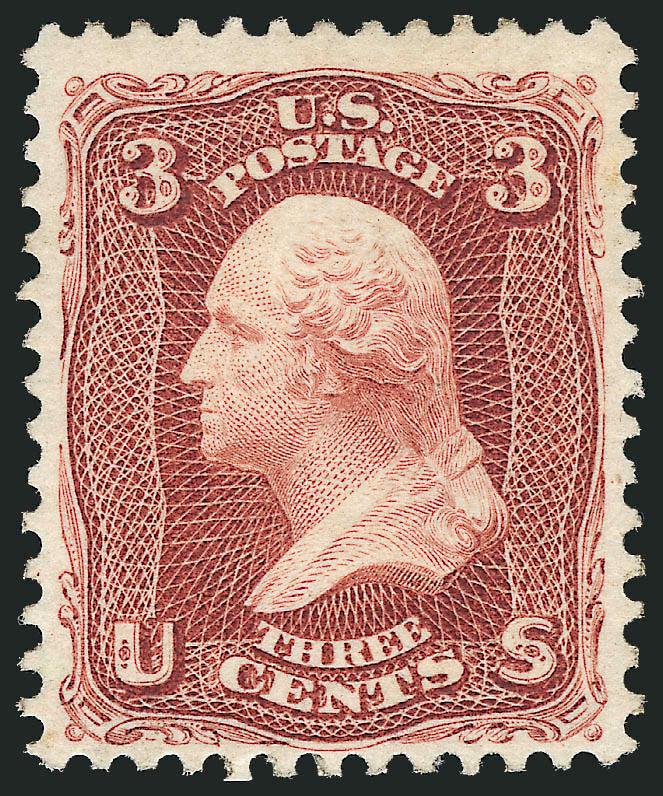 3c Brown Red, Re-Issue (104).> Original gum, choice margins and attractive centering, lovely color and impression<><>^VERY FINE. A PRISTINE EXAMPLE OF THE 3-CENT 1861 RE-ISSUE.^<><>Only 465 sold. With 1990 P.F.
certificate