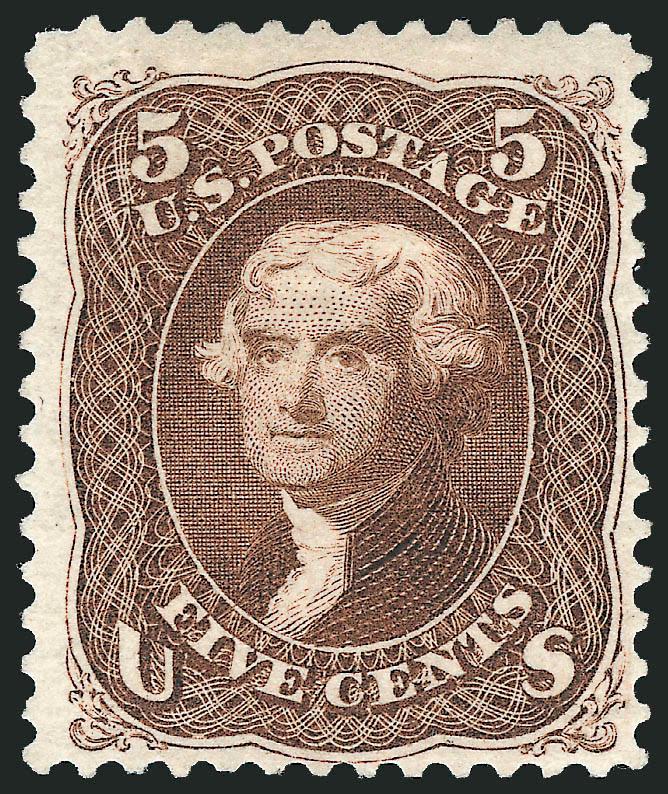 5c Brown, Re-Issue (105).> Slightly disturbed original gum, beautiful color and impression, Fine, only 672 sold, with 1962 P.F. certificate