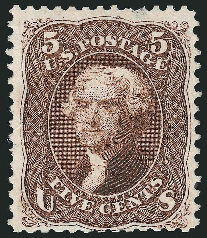 5c Brown, Re-Issue (105).> Unused (no gum), rich color, small thin spot and reperfed at bottom, Fine appearance, only 672 sold