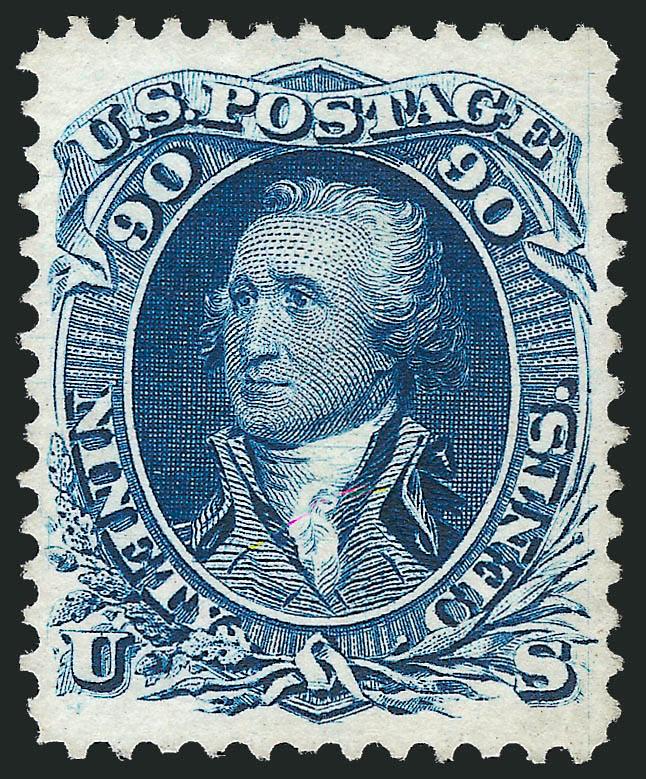 90c Blue, Re-Issue (111).> Unused (no gum), nearly perfect centering and nicely balanced margins, deep rich color on bright paper<><>^EXTREMELY FINE UNUSED EXAMPLE OF THE 90-CENT 1861 RE-ISSUE.^<><>Only 317
sold. With 1993 P.F. certificate