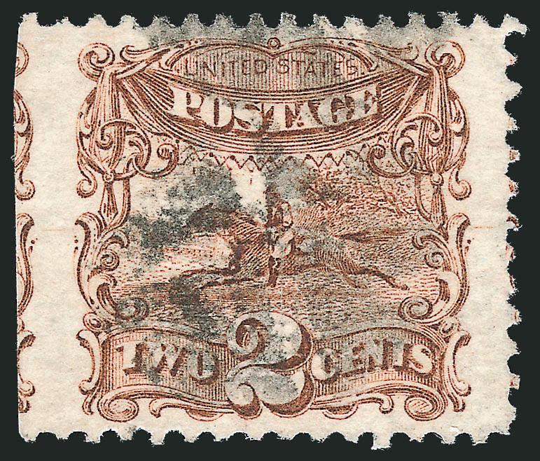 2c Brown (113).> Huge <left straddle-pane margin,> both side margins show trace of adjoining stamps (from the adjacent pane at left), balanced at top and bottom, striking and Extremely Fine, with 1985 P.F.
certificate