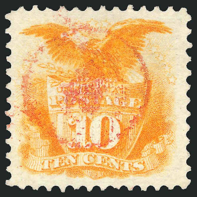 10c Yellow (116).> Wide margins and choice centering, vivid color, neat altimore Foreign Mail red dot in circle cancel,> Extremely Fine, a pretty cancel on this stamp