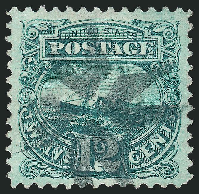 12c Green (117).> Deep rich color, neat strike of <New York Foreign Mail> clothespin cancel, well-proportioned margins, Extremely Fine, with 2010 P.S.E. certificate (XF 90 SMQ $350.00)