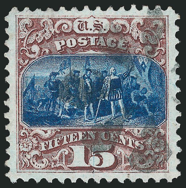15c Brown & Blue, Ty. I (118).> Enormous beautifully balanced margins, bright colors and proof-like impressions on crisp white paper, fancy rosette cancel<><>^EXTREMELY FINE GEM. A SUPERB USED EXAMPLE OF THE
15-CENT TYPE I 1869 PICTORIAL ISSUE.^<>