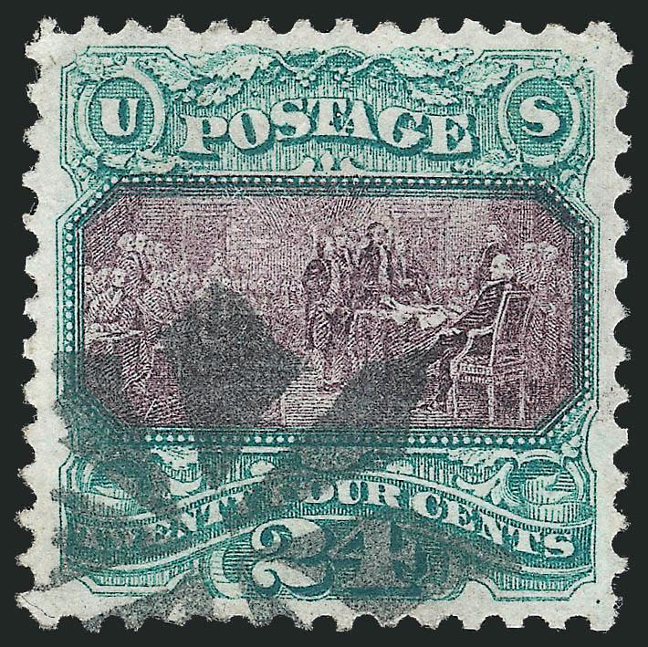 24c Green & Violet (120).> Well-centered, rich colors, bold rosette cancel, corner crease, otherwise Extremely Fine