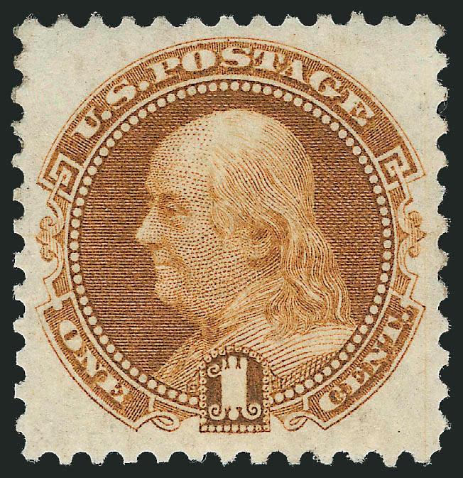 1c Buff, Re-Issue (123).> Part original gum which covers a significant portion of the back of the stamp, brilliant color, well-proportioned margins, Extremely Fine, a stamp with great visual appeal, with 2010
P.S.E. certificate (POG, XF 90 SMQ $1,30