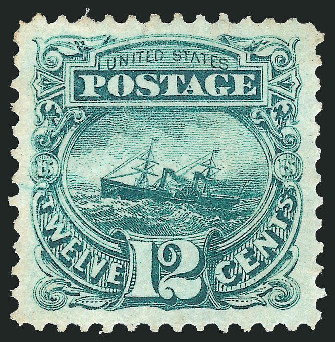 12c Green, Re-Issue (128).> Unused (no gum), fantastic wide margins and exceptionally well-centered, deep rich color, nice impression, tiny hardly noticeable crease in top margin between T and E of United,
otherwise Extremely Fine, matchless ap