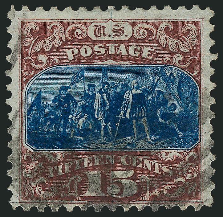 15c Brown & Blue, Re-Issue (129).> Three wide margins, rich colors, New York oval registry cancel, Fine