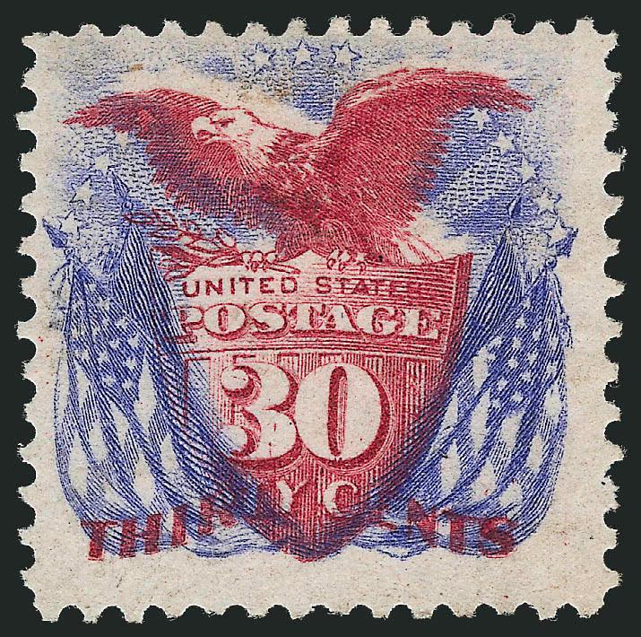 30c Blue & Carmine, Re-Issue (131).> Original gum, marvelous colors and impression, slight soiling at top (really trivial), otherwise Fine, with 1975 P.F. certificate