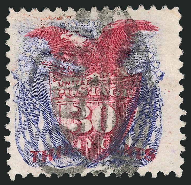 30c Blue & Carmine, Re-Issue (131).> Wide margins and rich colors, New York oval registry cancel, Fine, according to P.S.E. approximately 40 used examples known out of the 1,535 issued, ex Roland Anderson, with
1976 P.F. certificate