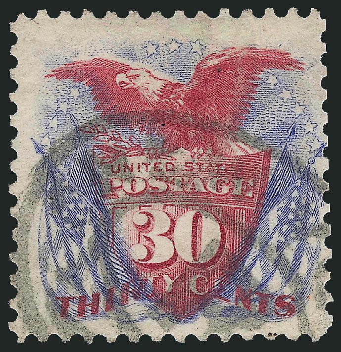 30c Blue & Carmine, Re-Issue (131).> Lovely bright colors, New York oval registry cancel, reperfed at right, Fine appearance