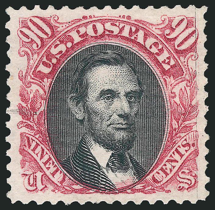 90c Carmine & Black, Re-Issue (132).> Unused (no gum), magnificent margins and centering, strong colors on bright white paper, reperfed at bottom and minute trivial tear at left, appears Extremely Fine