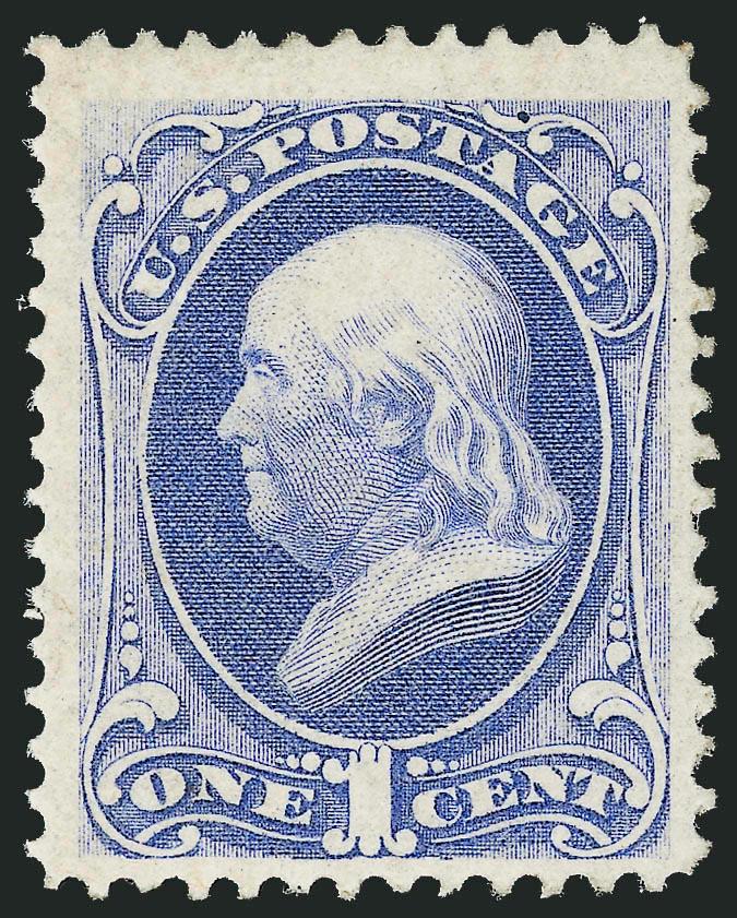 1c Ultramarine, Grill (134).> H. Grill, original gum, lightly hinged, brilliant color, clear grill points at bottom right, light natural gum bend not mentioned on accompanying certificate, Very Fine, scarce
original-gum example of the 1c 1870 Grill,