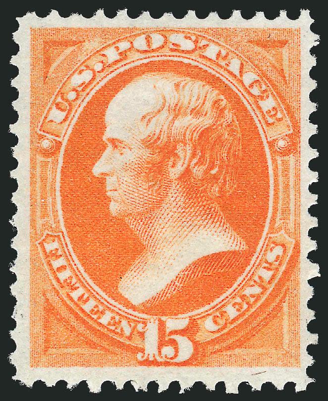 15c Bright Orange (152).> Original gum, barest trace of hinging, vibrant color as fresh as the day it was printed on crisp paper, well-proportioned margins<><>^EXTREMELY FINE. A BEAUTIFUL ORIGINAL-GUM EXAMPLE
OF THE 1870 15-CENT UNGRILLED NATIONAL