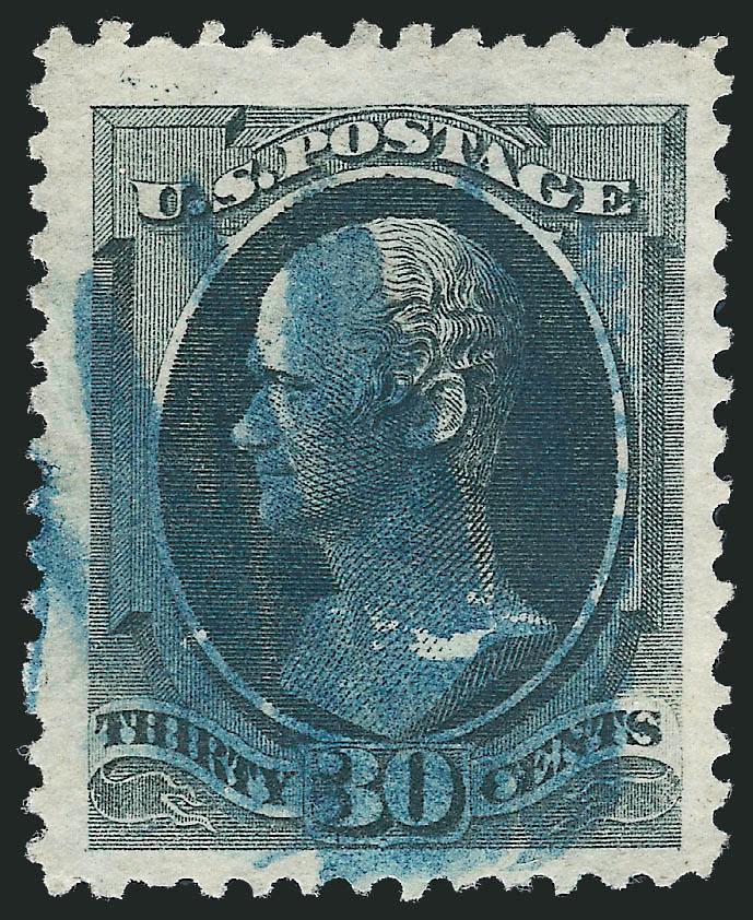 30c Gray Black (165).> Jumbo margins and well-centered, bold large <blue grid> cancel (probably Chicago), Extremely Fine, this is the among the two largest examples of this stamp we could find in Power Search,
and from an issue that is not known for