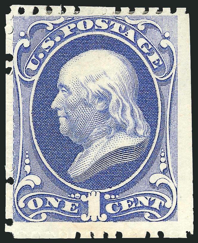 1c Ultramarine, Special Printing (167).> Without gum as issued, scissors-separated as almost always but leaving intact perfs on three sides<><>^VERY FINE EXAMPLE OF THE ONE-CENT 1875 CONTINENTAL SPECIAL
PRINTING.^<><>Our recently updated census r