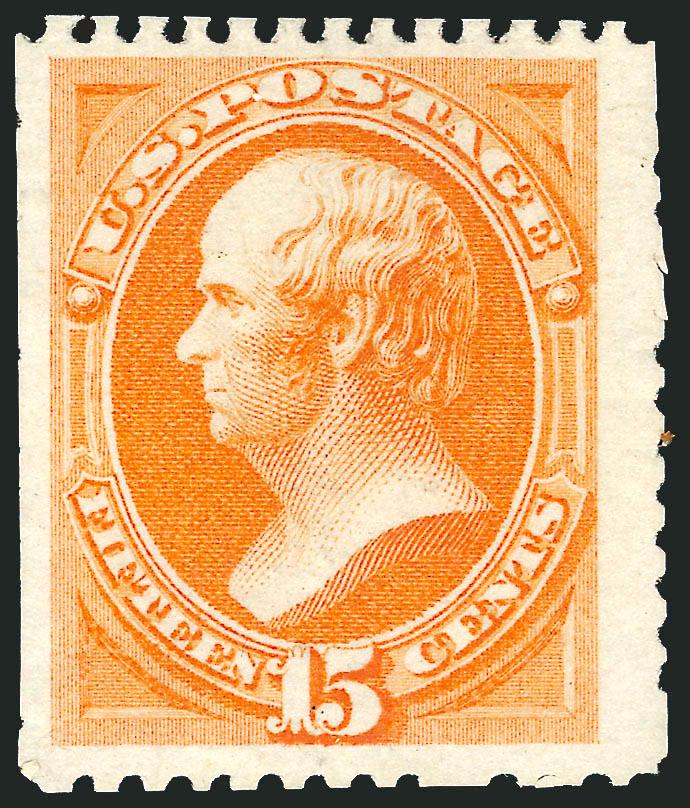 15c Bright Orange, Special Printing (174).> Without gum as issued, vibrant color and sharp proof-like impression on bright white paper, scissors-separated as usual but leaving most perfs on three sides and wide
margin at left<><>^VERY FINE AND CHOI